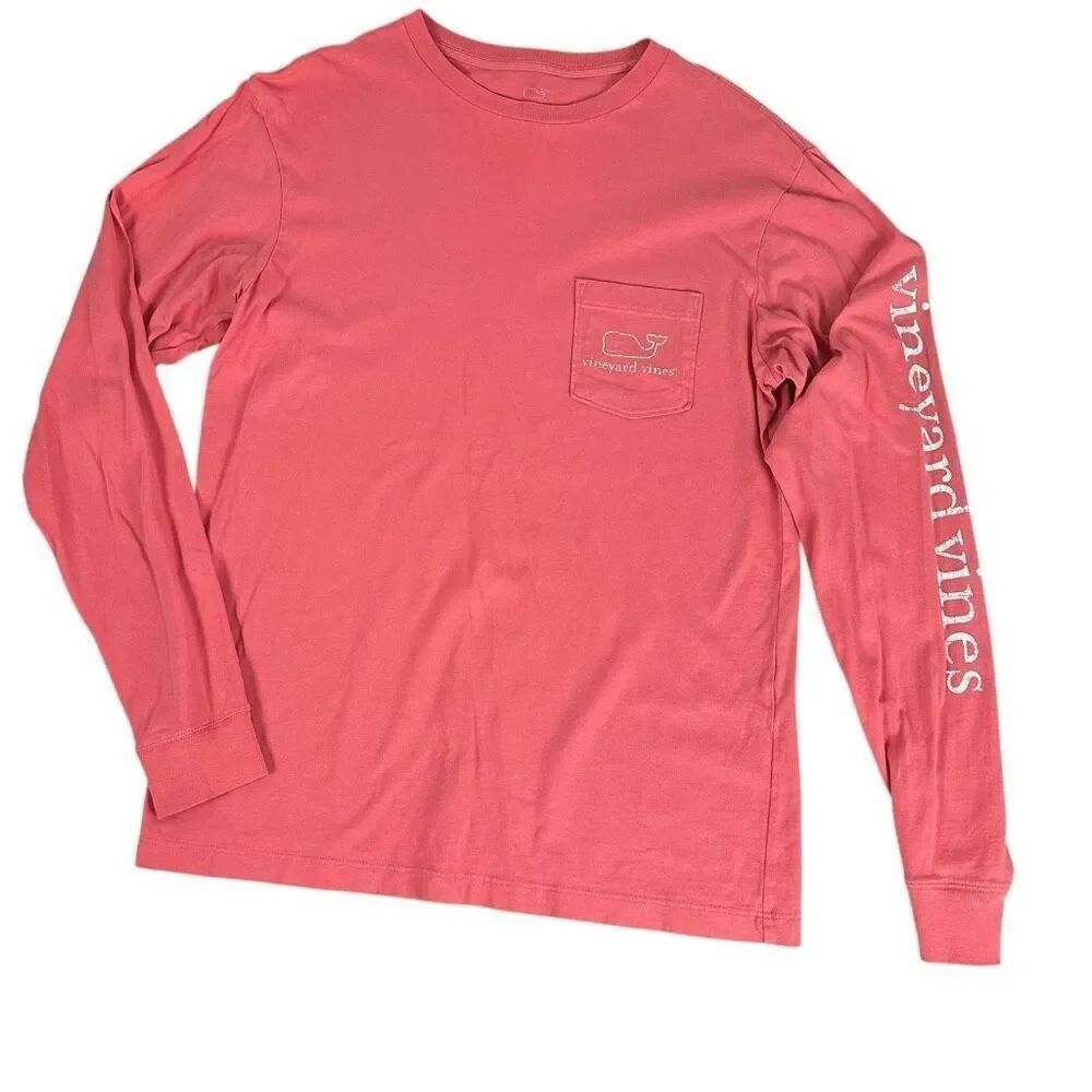 Vineyard Vines Women's XS Cotton Long Sleeve Logo Tee Pink Salmon